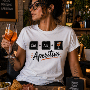 T-shirt Ctrl+Alt+Aperitivo con stampa ironica informatica