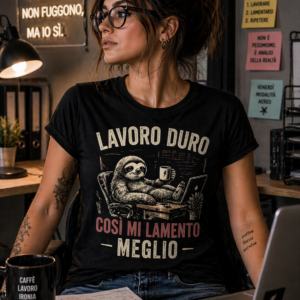 Maglietta con scritta Lavoro duro così mi lamento meglio