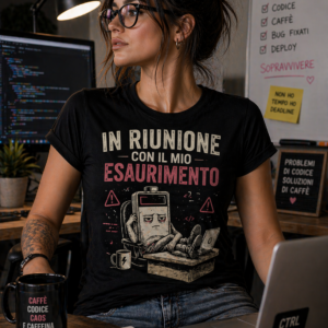T-Shirt ironica In riunione con il mio esaurimento con stampa ufficio
