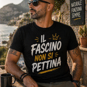 T-shirt Il fascino non si pettina con stampa ironica per pelati