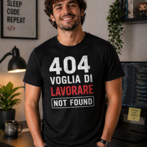 Maglietta 404 voglia di lavorare not found con stampa ironica informatica