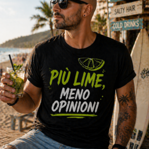 T-shirt Più lime meno opinioni con stampa ironica sul gin tonic