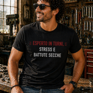 T-shirt Esperto in turni stress e battute secche con stampa ironica
