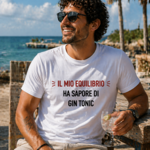 T-shirt Il mio equilibrio ha sapore di gin tonic con stampa ironica