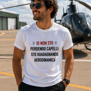 T-shirt guadagno aerodinamica con frase ironica per pelati