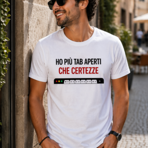 Maglietta Ho più tab aperti che certezze con stampa ironica e design unico