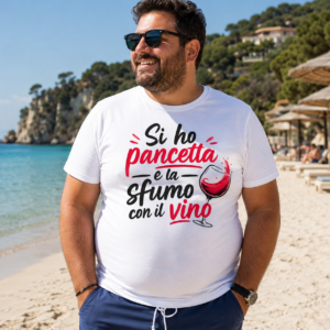T-Shirt pancetta e vino con scritta ironica e design originale