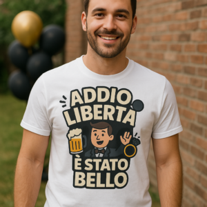 T-shirt Addio libertà con frase personalizzata per addio al celibato