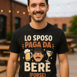 T-shirt Lo sposo paga da bere (forse) design ironico per addio al celibato